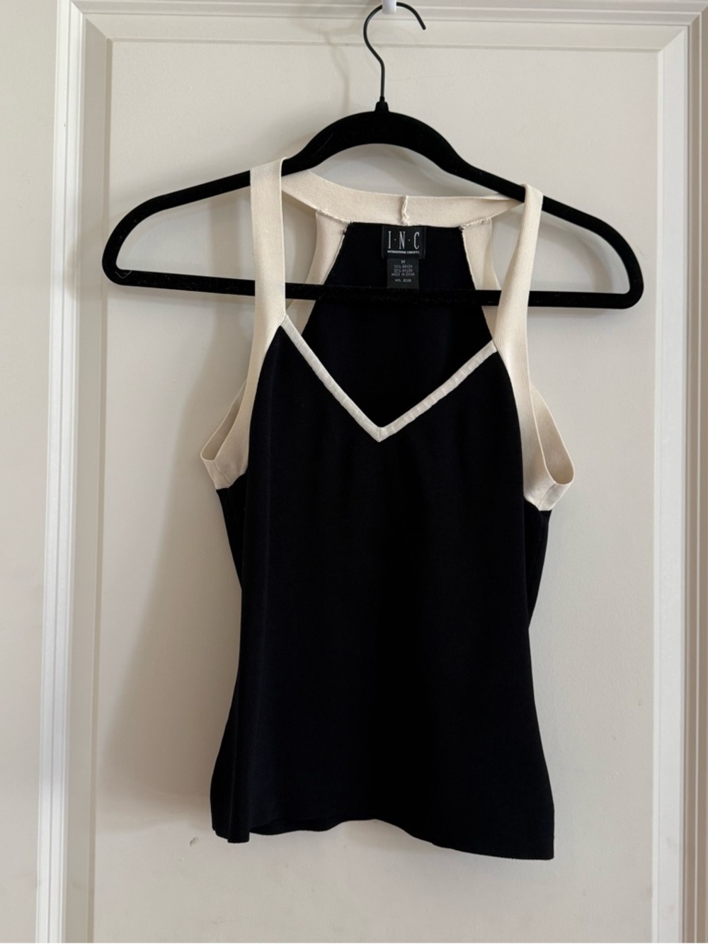INC Black and Cream Racerback Tank Top